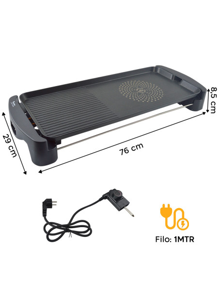 Plancha Eléctrica Aluminio Antiadherente Parrilla 2200W Extra Grande 65.5x29cm