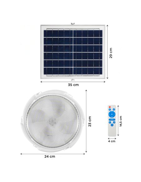 Lámpara Plafoniera LED 200W 8000mAh IP54 con Panel Solar 6V y Control Remoto