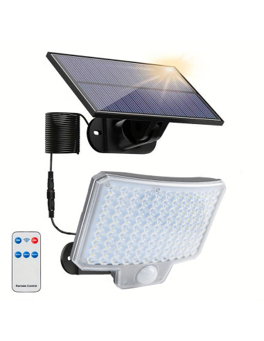 Foco LED de Pared con Panel Solar IP65, Sensor de Movimiento y Control Remoto