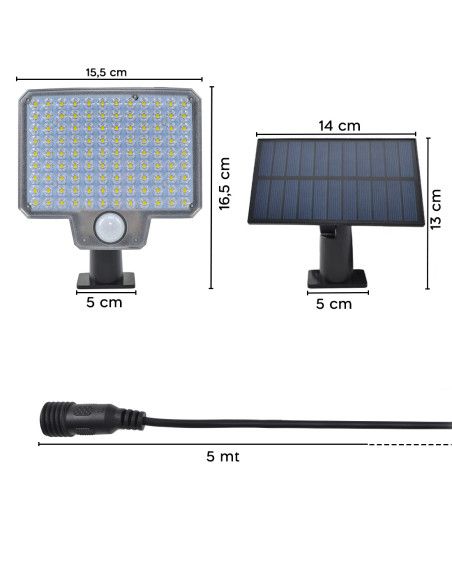 Foco LED de Pared con Panel Solar IP65, Sensor de Movimiento y Control Remoto