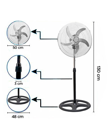 Ventilador 3 en 1 de Pie Mesa y Pared 50W con 5...