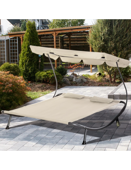 Tumbona Doble para Exteriores PARADISE con Toldo Parasol Cojines 155x173x200