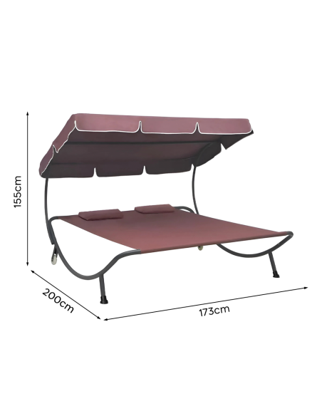 Tumbona Doble para Exteriores PARADISE con Toldo Parasol Cojines 155x173x200
