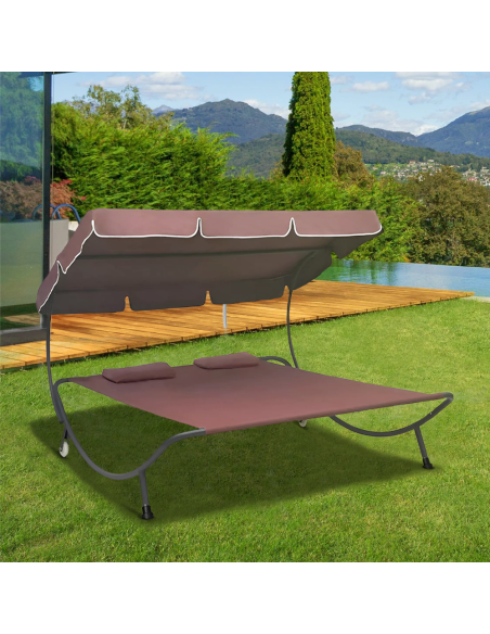 Tumbona Doble para Exteriores PARADISE con Toldo Parasol Cojines 155x173x200