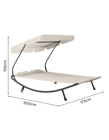 Tumbona Doble para Exteriores PARADISE con Toldo Parasol Cojines 155x173x200