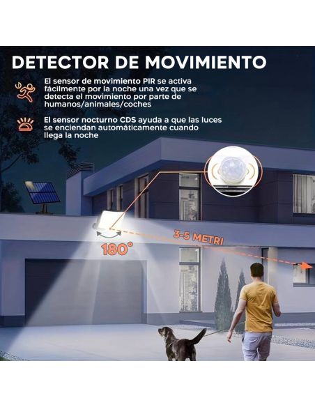 Foco LED de Pared con Panel Solar IP65, Sensor de Movimiento y Control Remoto