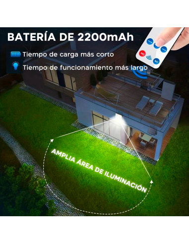 Foco LED de Pared con Panel Solar IP65, Sensor...