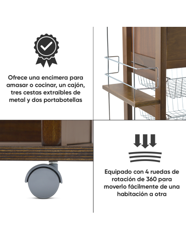 Carrito Panero 3 Cajones Portabotellas con...