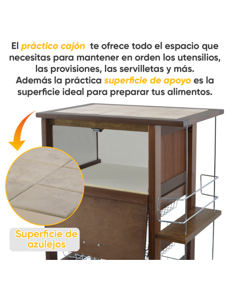 Carrito Panero 3 Cajones Portabotellas con Ruedas MAS018 Nogal 57x38x82