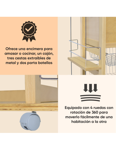 Carrito Panero 3 Cajones Portabotellas con...