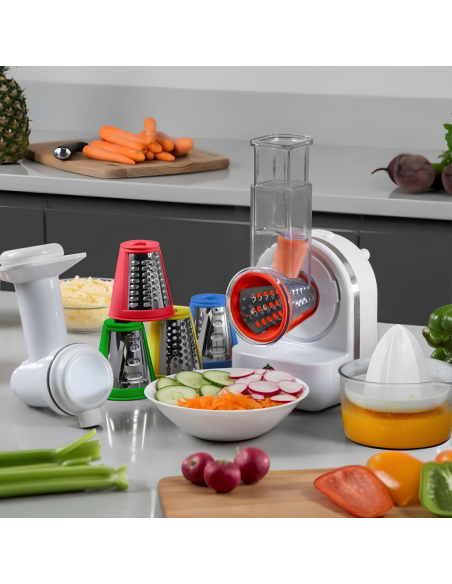 Robot de Cocina Multifunción 3 en 1 Exprimidor Rallador Batidora y Cortadora
