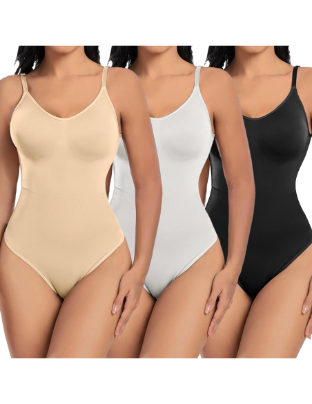 3 Body de Contención sin mangas mujer 2 Negro 1 Beige  Con Tirantes Regulables