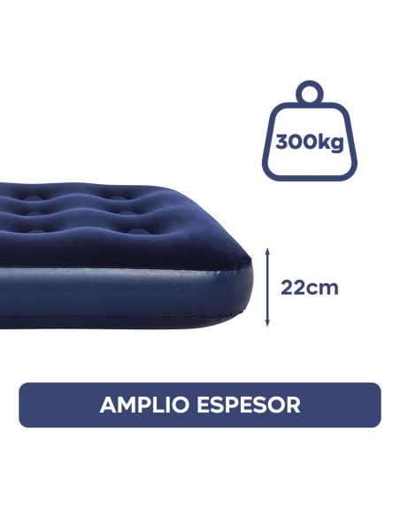 Colchón Inflable Matrimonial para Camping y Casa con Efecto Flocado 191x137cm