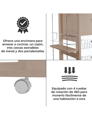 Carro Portapan 3 Cajones Botellero con Ruedas...