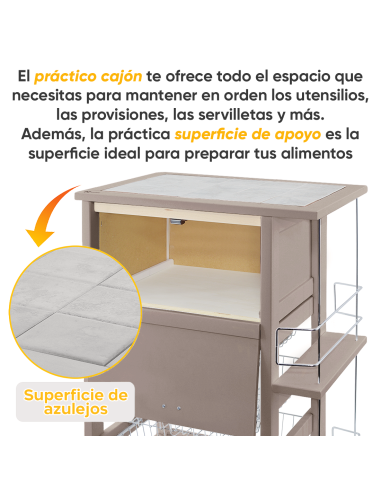 Carro Portapan 3 Cajones Botellero con Ruedas...