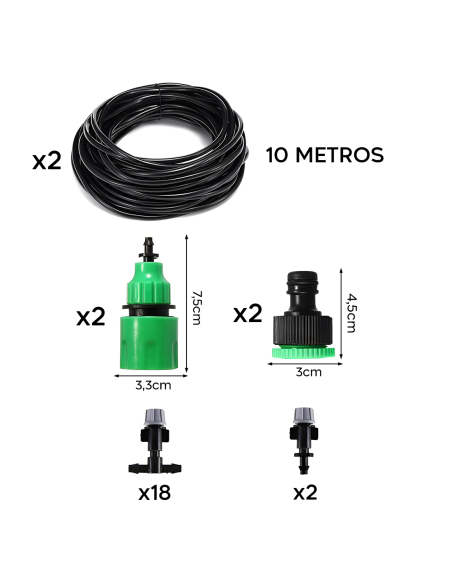 2 pz Kit sistema riego automático con nebulizador para exteriores cable 10 m