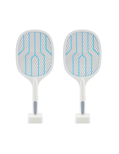2 Raquetas Eléctricas para Mosquitos con Base Recargable USB y Luz LED de 3000V