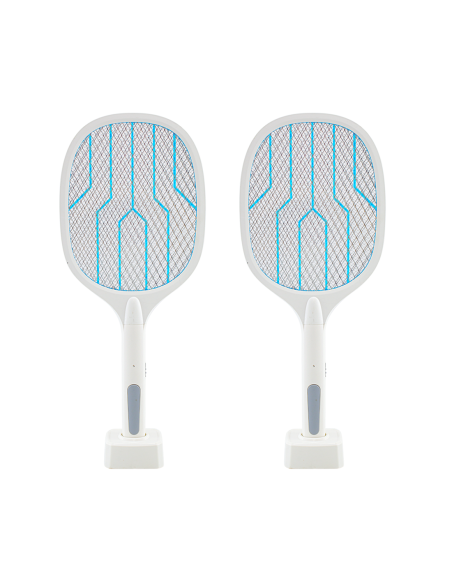 2 Raquetas Eléctricas para Mosquitos con Base Recargable USB y Luz LED de 3000V