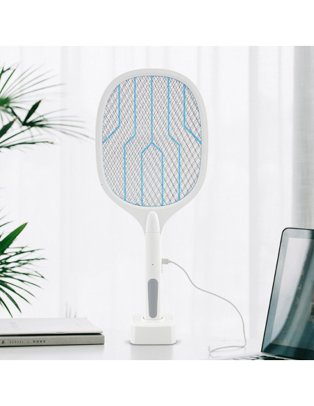 2 Raquetas Eléctricas para Mosquitos con Base Recargable USB y Luz LED de 3000V