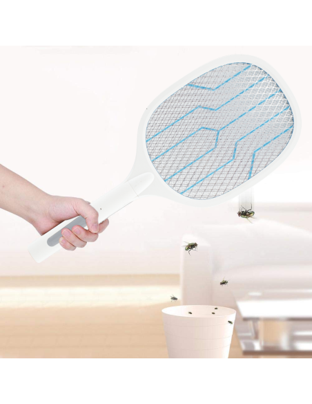 2 Raquetas Eléctricas para Mosquitos con Base Recargable USB y Luz LED de 3000V
