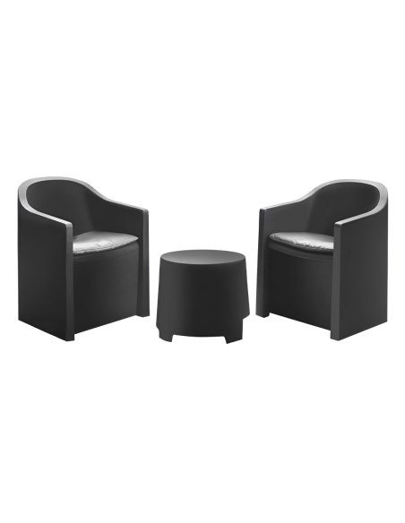 Set de jardín LUNA Juego Salón Exterior 2 Sillones Mesa Auxiliar Outdoor Cojines