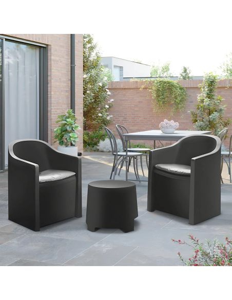 Set de jardín LUNA Juego Salón Exterior 2 Sillones Mesa Auxiliar Outdoor Cojines