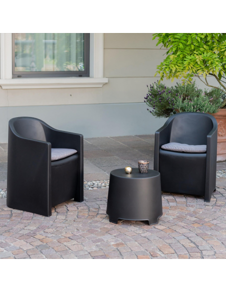 Set de jardín LUNA Juego Salón Exterior 2 Sillones Mesa Auxiliar Outdoor Cojines