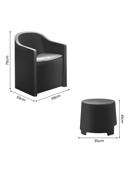 Set de jardín LUNA Juego Salón Exterior 2 Sillones Mesa Auxiliar Outdoor Cojines