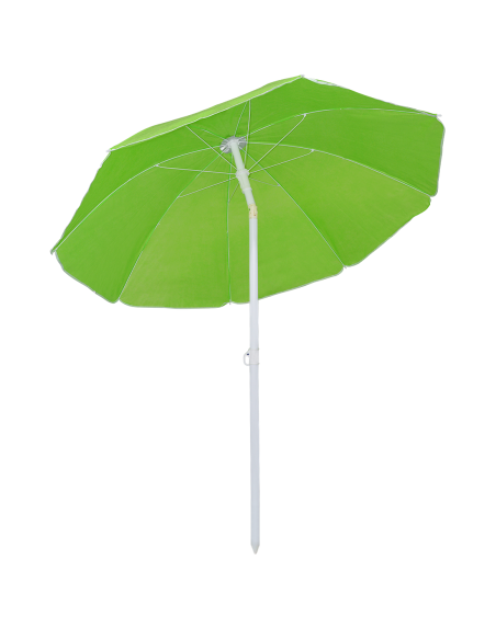 Sombrilla Playa Inclinable Antiviento con 8 Varillas Palo de Aluminio de 180cm