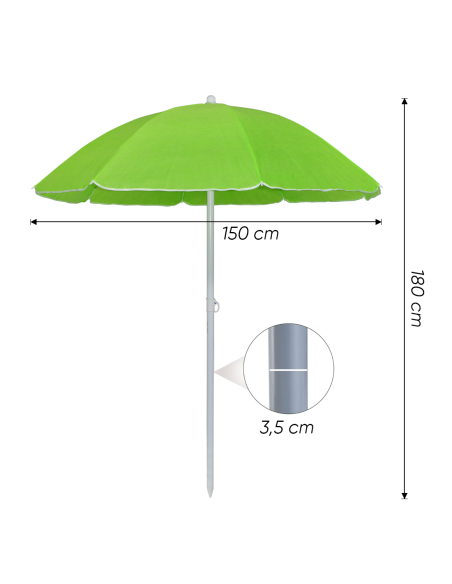Sombrilla Playa Inclinable Antiviento con 8 Varillas Palo de Aluminio de 180cm