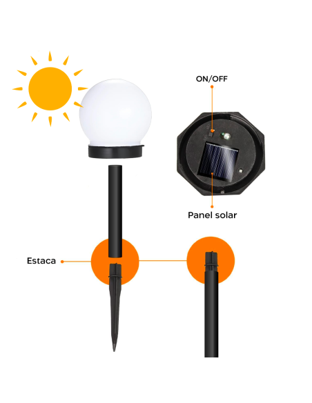 2pz Lámpara Esfera Recarga Solar 10cm para Exterior Estaca Plantable Jardín