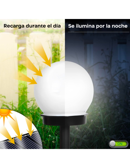 Lámpara Esférica Recargable Energía Solar 10cm Exteriores con Estaca para Jardín
