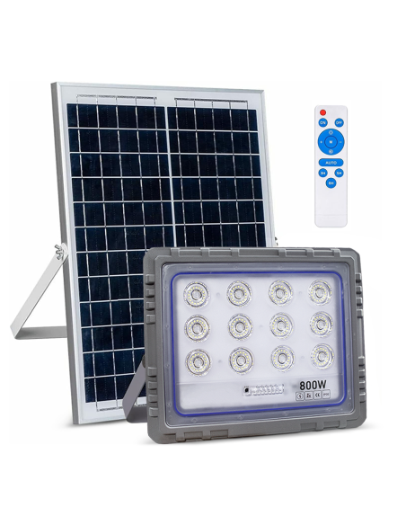 Proyector Solar LED 800W Panel Solar Crepuscular 6500K IP66 con Control Remoto