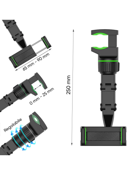 Soporte Smartphone para Auto Espejo Retrovisor Soporte Universal Antideslizante