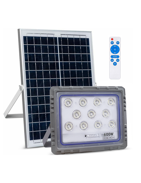 Foco Solar LED 600W con Panel Solar Crepuscular 6500K IP66 con Control Remoto