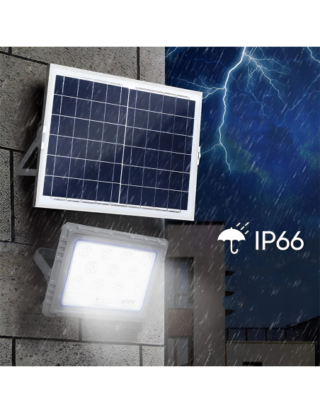 Foco Solar LED 600W con Panel Solar Crepuscular 6500K IP66 con Control Remoto
