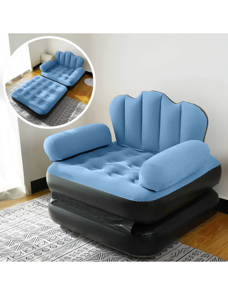 Sillón Inflable con Reposapiés y Respaldo Sofá en Tela Aterciopelada