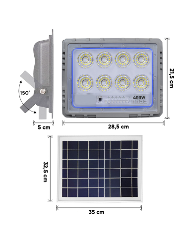 Foco Solar LED 400W con Panel Solar Crepuscular...