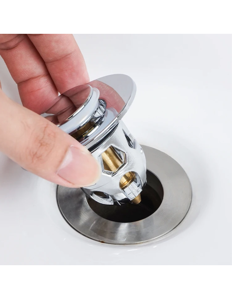 Pack 4 tapónes lavabo universal sistema pop-up, filtro antiatasco ABS 34-40 mm.