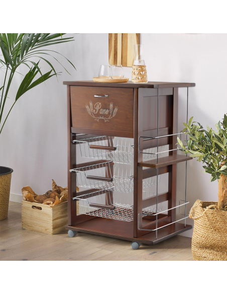 MAS017 Carro Vesuvio Nogal 57x38x82h cm con portabotellas y portapan