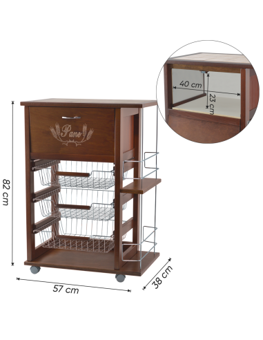 MAS017 Carro Vesuvio Nogal 57x38x82h cm con...