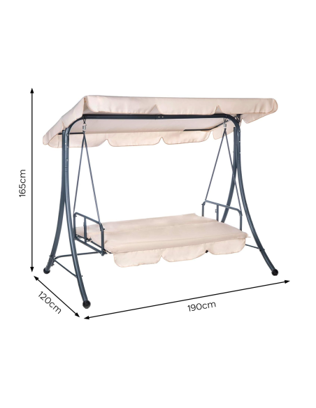 Columpio Cama de Jardín ARIZONA 3 Plazas con Techo Sombrilla Estructura de Acero