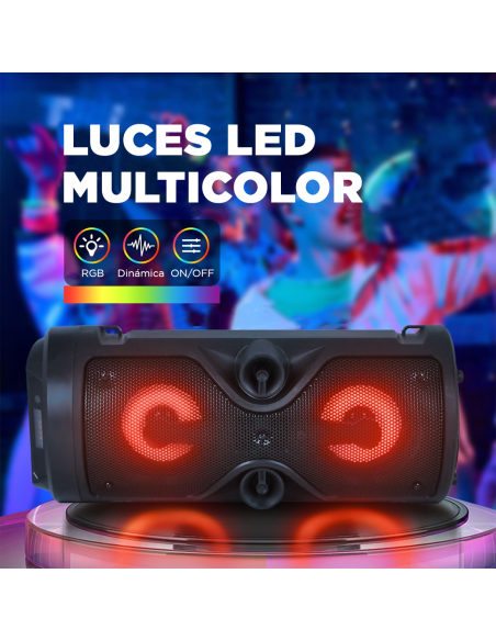 Caja de Altavoz Bluetooth con Micrófono Karaoke y Luces LED Portátil