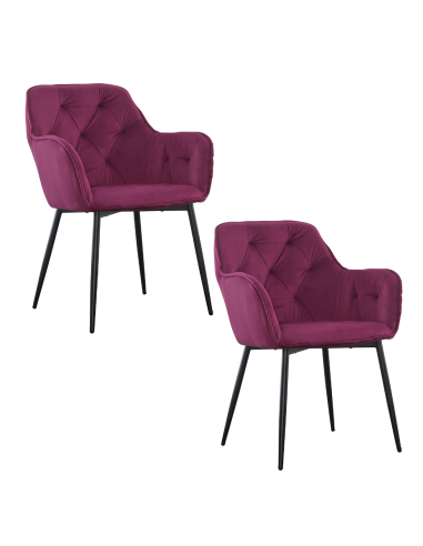 Set 2 Butacas en Terciopelo QUEEN Retro Estructura Negra con Respaldo Acolchado