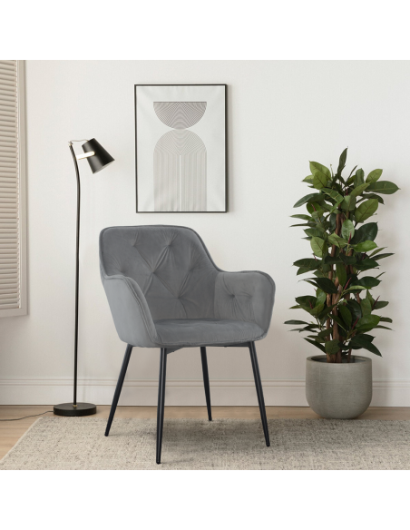 Set 2 Butacas en Terciopelo QUEEN Retro Estructura Negra con Respaldo Acolchado