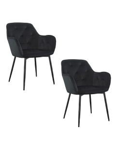 Set 2 Butacas en Terciopelo QUEEN Retro Estructura Negra con Respaldo Acolchado