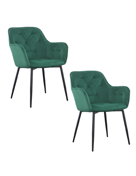 Set 2 Butacas en Terciopelo QUEEN Retro Estructura Negra con Respaldo Acolchado