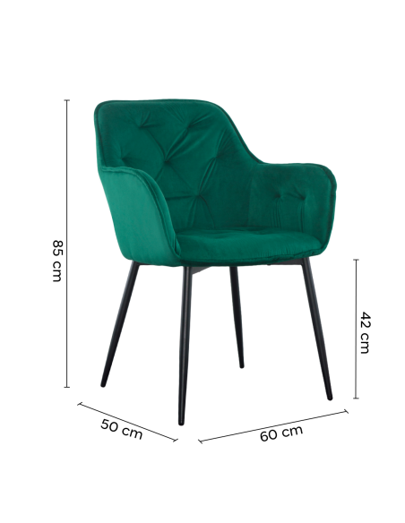 Set 2 Butacas en Terciopelo QUEEN Retro Estructura Negra con Respaldo Acolchado