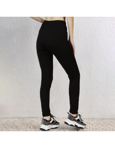 Leggings de Mujer Fitness en Algodón Elástico Verano Cintura Alta Negro Sólido