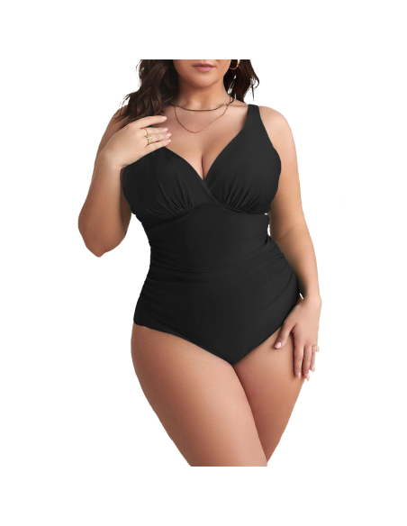Bañador Entero de Mujer, Color Sólido, Talla Grande, Escote en V, Contenido